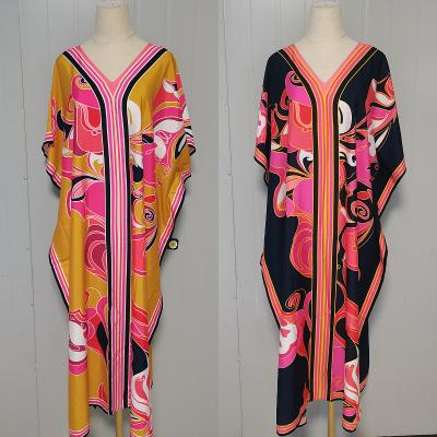 China Summer Windproof V-Neck Stretching Islamic Clothing Maxi Dress Sun Shirt Robe Kaftan Dubai Bikini Cover Up Boho Dress for sale