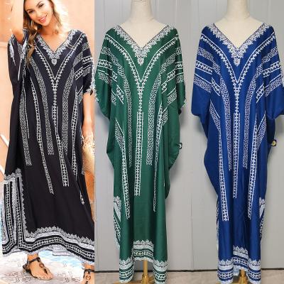 China Women Front Beach Swimsuit Cover Up Custom Women Embroidered Kaftan Beach Robe Open Cover Boho Kimono Windproof for sale