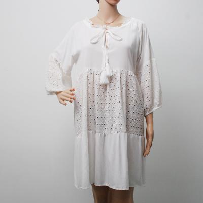 China Summer Fashion Anti-Static Casual Cotton Dress White Quilting Short Sleeve Ladies Dress for sale