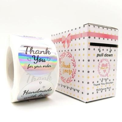 China Waterproof Custom Tote Roll Up Holographic Thank You For Supporting My Small Business Sticker Label for sale