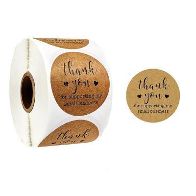 China Waterproof Custom Round Adhesive Kraft Stickers Label Roll Thank You Sticker Handmade With Love Stickers for sale