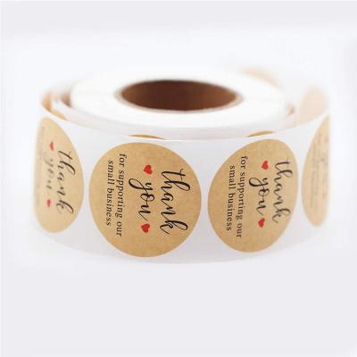 China Eco-friendly 1.5inch Roll Kraft Paper Round Waterproof Thank You Stickers Thank You Business Sticker for sale