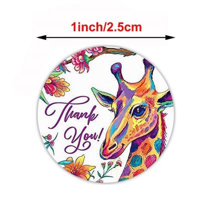 China 1inch Round Waterproof Custom Self Adhesive Labels Cute Animal Flower Pattern Thank You Sticker Roll for sale