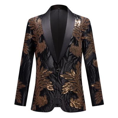 China Anti-wrinkle men suits embroidery luxurious mens tuxedo blazers slim fit suit sequin blazer set for groomsmen mens plus size suits for sale