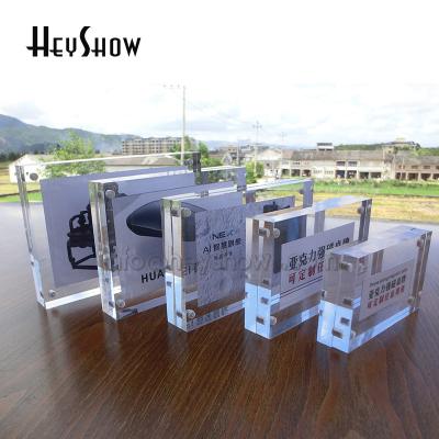 China Crystal Photo Frame Display Menu Name Card Holder Sign Solid Acrylic Magnetic Base Transparent Price Tag Label Frame Desk Stand for sale