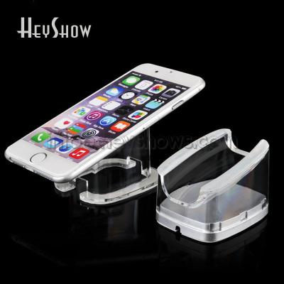 China Transparent Mobile Phone Display Stand Cell Phone Display Holder Mobile Phone Exhibit Base For Multiple Ports Alarm System In Store for sale