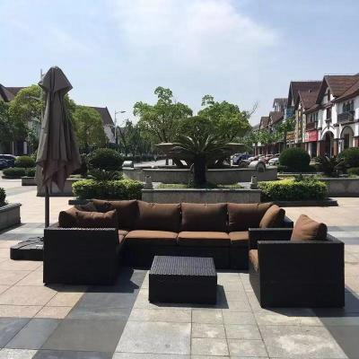 China All weather; UV protection L shape sofa set modern rattan 7 seater sofa set cheap outdoor corner sofa model for sale for sale