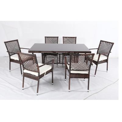 China All weather; Cheap UV Protection Rattan Wicker Furniture 7 Pcs Outdoor Dining Set for sale