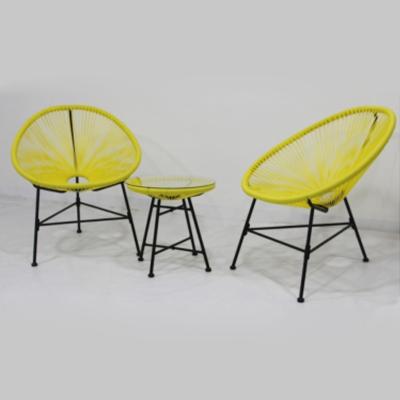 China All weather; UV Protection 3 Pieces All Round Rope Steel Modern Rattan Dining Chair Set With Glass Top Table Furniture for sale