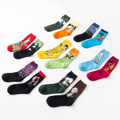 China Viable hot sale fashionable socks cotton tube socks literary artistic unisex painting socks for sale