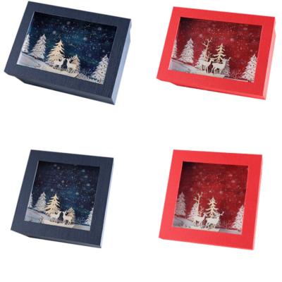 China 2020 New Christmas Gift Aseptic Three-dimensional Packaging Box Creative Wood Carving Snow Gift Box for sale