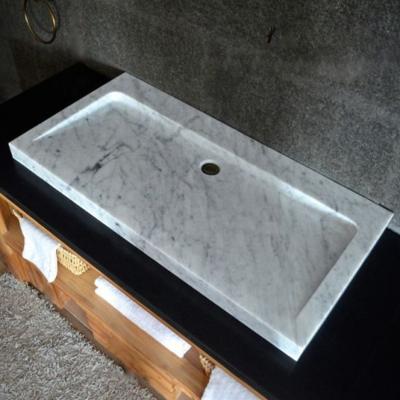 China Modern Bianco Carrara White Marble Double Bowl Bathroom Sink for sale