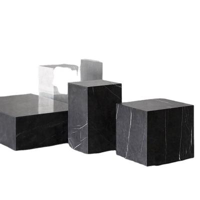 China Modern Modern Nero Marquina Marble Pedestal Side Tables for sale