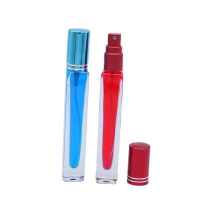 China Hot Sales 10ml Personal Care Clear Rectangle Empty Square Shaped Mini Glass Perfume Bottle With Sprayer Cap for sale