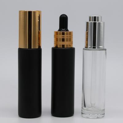 China 30ml 1OZ personal care perfume bottle glass bottle empty thick bottom cosmetic matched dropper or pressure pump base liquid bollte for sale