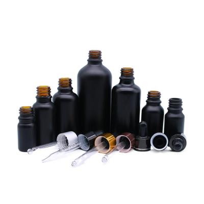 China 5ml 30ml Matte Black Essential Oil Dropper Cosmetic Empty Glass Bottle for sale