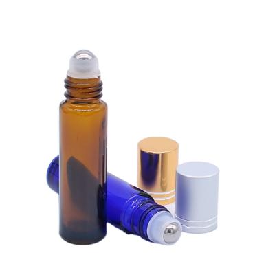 China Personal Care Wholesale 10ml Amber Roll On Bottles Stainless Steel Roller Ball For Essential Oils for sale