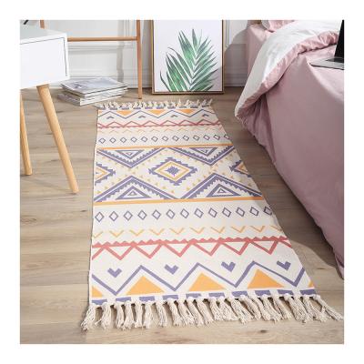 China Tassel Washable Bohemian Simple Cotton Area Rugs Canvas Rug For Living Room Bedside Floor Rug Cover For Living Room Furniture for sale