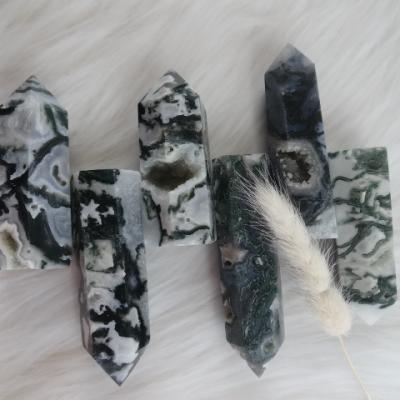 China China Moss Agate Trick Good Quality Geode Trick Stones Crystal Point Wholesale Cheap Healing Wand Crystal Point for sale