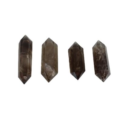 China China Wholesale Natural Quartz Crystal Wands Rainbow Hand Carved Smoky Quartz Double Point For Home Decoration for sale