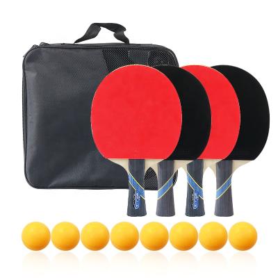 China Poplar+Rubber+ABS Balls Ping Pong Paddle Set 4-Player Portable Ping Pong Racket Bag For Indoor Or Outdoor Game for sale