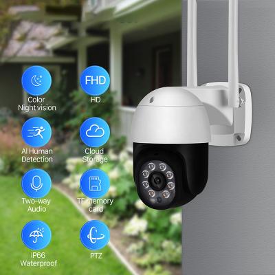 China Human Motion Tracking H.265 1080P 4MM Outdoor Long Range Wireless CCTV Camera Security Surveillance Dome PTZ IP 360 Cam Colorful In Night ICSee for sale