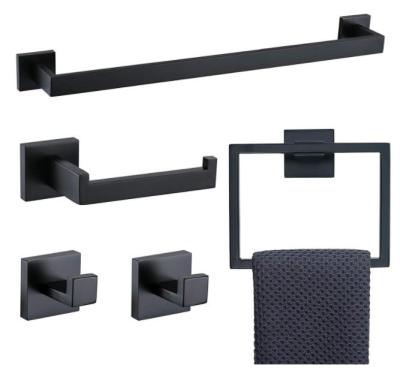 China Modern 5 Piece Bathroom Hardware Accessories Set Matte Black Towel Bar Set Wall Mounted, Stainless Steel, 23.6-Inch. for sale