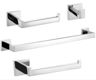 China Modern Chrome Bathroom Accessories 4-Pieces Bathroom Hardware Set Square Towel Rack Set Stainless Steel Towel Rack Set for sale