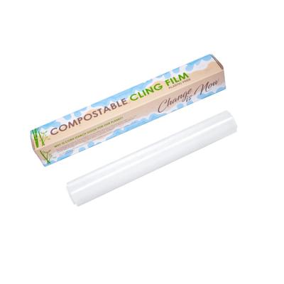 China Customized printed compostabel compostable and biodegradable cling film food frade wrap on roll for sale