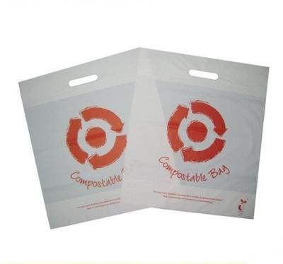 China BIODEGRADABLE 100% Cornstarch Compostable Biodegradable Punch Handle Plastic Die Cut Shopping Bag With Custom Logo Printed for sale