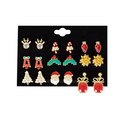 China Sweet Crystal Diamond Alloy Stud Earrings Christmas Festival Party Jewelry Women Gift Christmas CLASSIC Earrings Set 6/9/12Pairs/set for sale