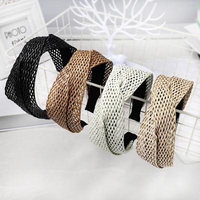 China Eco-Friendly Straw Headbands Wome Fashion Hair Wide Knotted Accessories Bohemia Summer Weave Headband Beach Decorative Holiday for sale