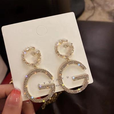 China Double G Famous Letter C B F G U Crystal Rhinestone Hoop Earrings Earring Long Gold Brand Designer Latest Catalog CLASSIC for sale