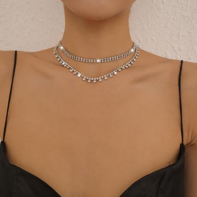 China High Quality Fashion Crystal Rhinestone Choker Double Layered Necklace Chain Diamond Necklace Women Party Wedding Sparky Accessories for sale