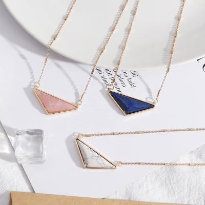 China Newest Catalog High Quality Natural Triangular Luxury Stone Necklaces Designer Necklace Women Fashion Marbling Jewelry for sale