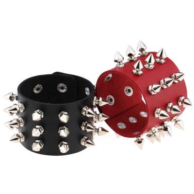 China High Quality Vintage Bangle Rock Rivet PU Cuff Punk Gothic Leather Bangle Exaggerated Hip-Hop Nightclub Defensive Bracelets for sale