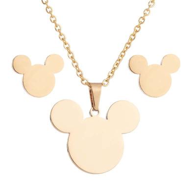 China Classic Environmental Friendly Cartoon Mouse Jewelry Sets Stainless Steel Earrings Necklaces Sets Stud Earrings Jewelry Accessories for sale