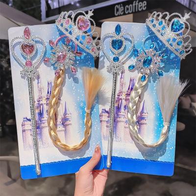 China 3pcs/set Elsa Crown Tiara Elsa Crown Sweet Princess Crown For Girls Long Wig Braid Hair Ornament for sale