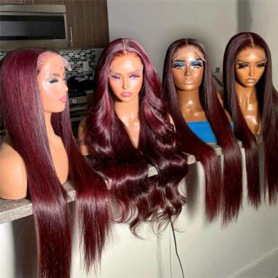 China Lace Front Wigs,Brazilian Headband Red Hair Lace Wig,100 Virgin Silky Straight Wholesale 99j Burgundy Body Wave Wigs For Black Women for sale