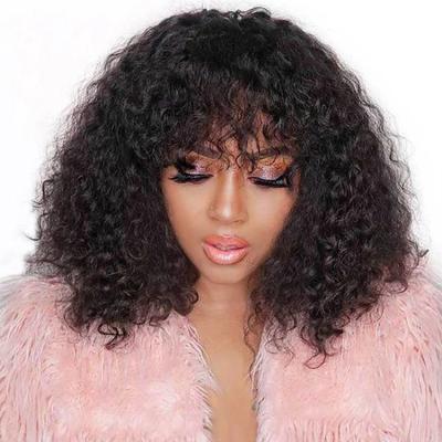 China Afro Bob Wig With Bangs Body Wave Kinky Curly Machine Made Color Women Pixie Cut Closure Wigs For Brazilian Curly T Piece Hair Wigs for sale