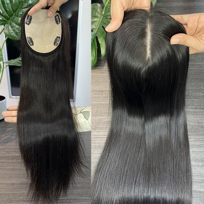 China Best Selling Straight Hair Topper For Women 20inches Natural Color Free Piece Hair Silk Bottom Toppers for sale