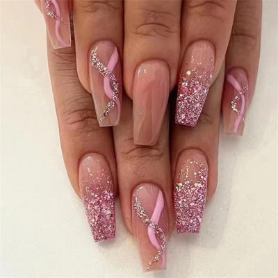 China Salon Effect Pink Reusable Nude Fake Nails Luxury Designed Short Custom Acrylic Press On Nails Artificial Nails With Glue For Woman for sale