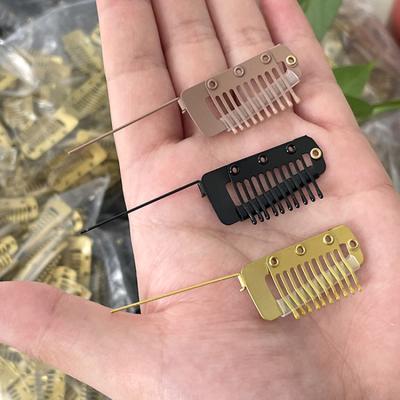 China For Wholesale Commercial High Quality Black 3.6cm Light Brown Gold Color 10 Teeth Chunni Break Clips With Safety Pin For Weft Hair Extensions for sale