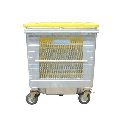 China Sustainable Factory Made Movable Galvanization 1100 L Outdoor Metal Cage / Hot Dip Trash Can en venta