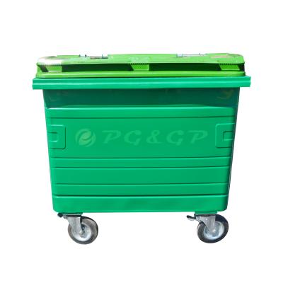 China Large Size 660L Sustainable Galvanized Street Outdoor Metal Sheet Urban City Waste Bin With Wheel for sale