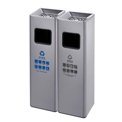 China Sustainable Commercial Indoor Hotel 2 Sectinal Recycling Stainless Steel Meal Trash Bin With Ashtray for sale