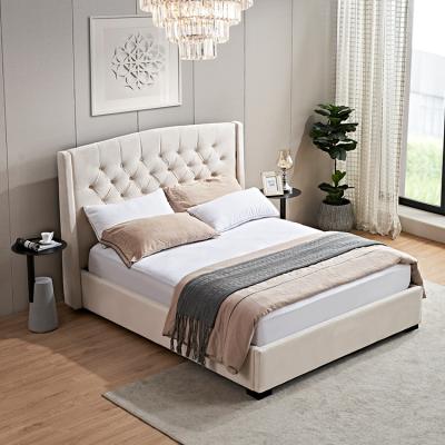 China Durable New Style Modern Design Buttons Fabric King Size Beds Frame With High Headboard For Room Furniture for sale