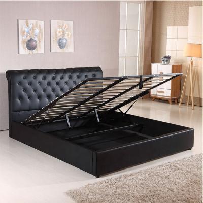 China Fashion Adjustable Modern Design Black High Bedside Button (Other) With Storage King Size Bed Frame Leather Bed for sale