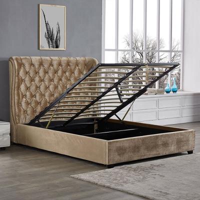 China (Other) Modern Luxury Chinese Classical Tufted Bed Adjustable Velvet Gold Storage for sale