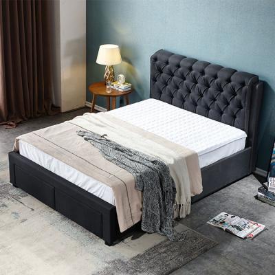 China New Modern Design Adjustable Warm Black Queen Double King Size Fabric Bed (Other) With Two Storage Drawers for sale